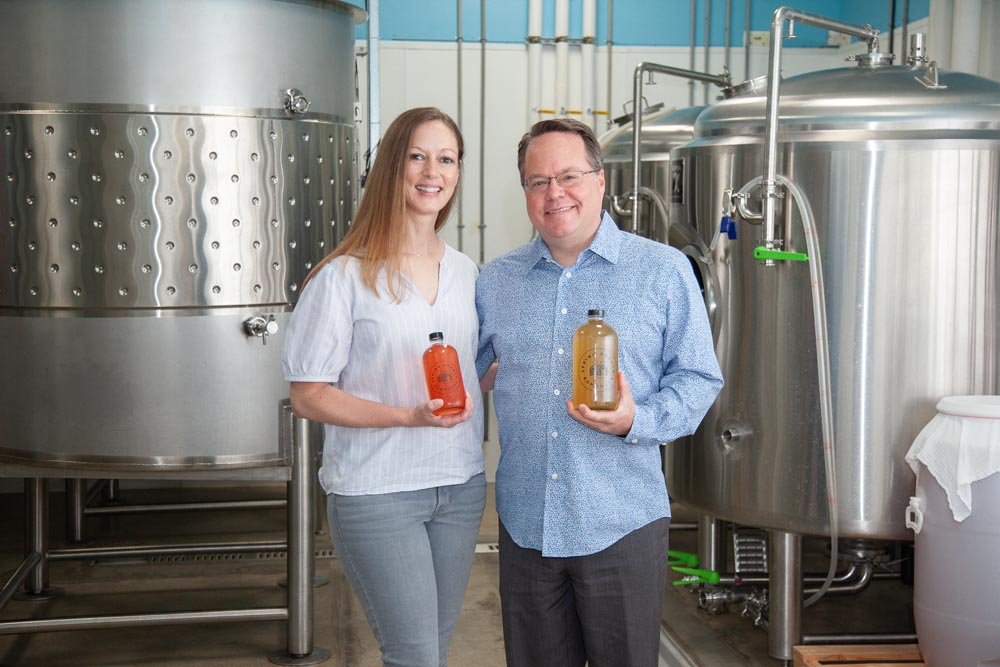 KOMBUCHA CONNECTION: Drink flavors for Spring Branch Kombucha, owned by Jessica and Chris Ollis, are available in nearly 20 locations since distributing began in March 2018.